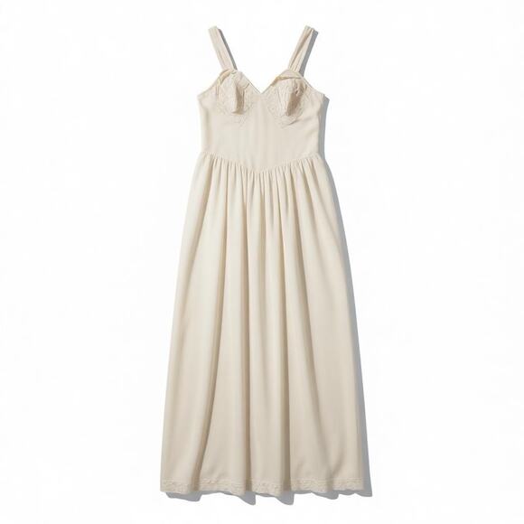 Vintage Blush Nylon Slip Dress Lace Bodice Maxi Nightgown Romantic Cottagecore - Picture 2 of 10